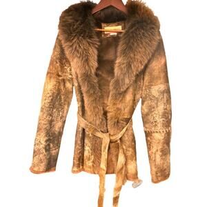 Jessica Wilde Fox/Rabbit FUR coat with belt. EUC!!